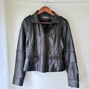 Kenneth Cole Reaction 100% Genuine Leather Moto Jacket Soft Women's Size Medium